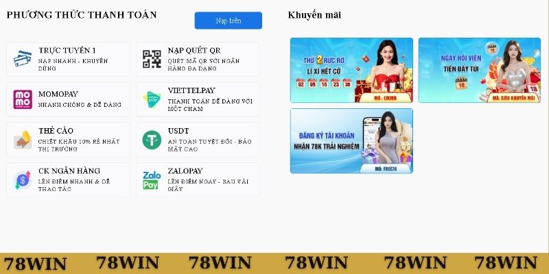 Chi tiết hướng dẫn nạp tiền qua QR 78WIN