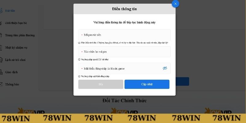 Thiết lập mật khẩu rút tiền bảo mật